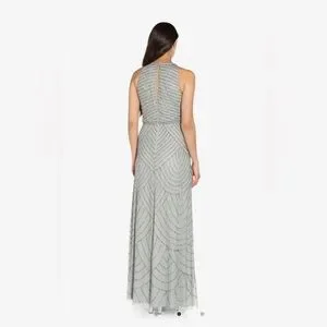 Adrianna Papell | Dresses | Adrianna Papell Art Deco Beaded Blouson Dress  With Halter Neckline Sage Green | Poshmark